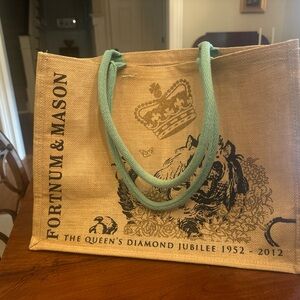 Fortnum & Mason Tan Tote Bag with Teal Handles